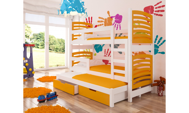 Dětská patrová postel Sonno, bílá/oranžová + matrace ZDARMA!