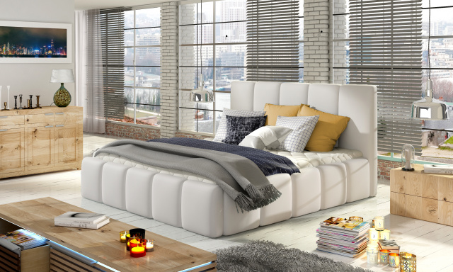 Moderní postel Begie 140x200, bílá eko kůže Soft