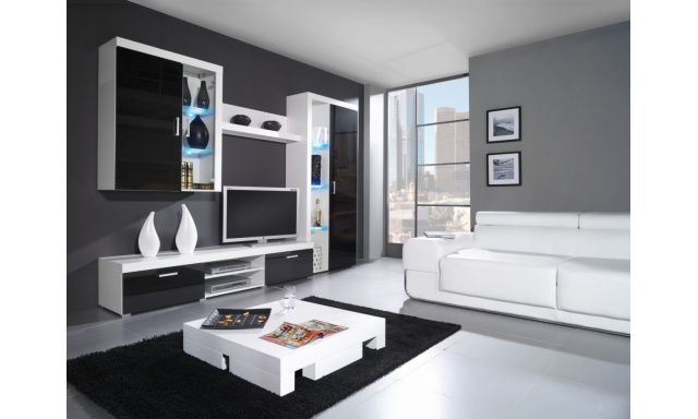 Moderní obývací stěna Speciale, bílá/černý lesk