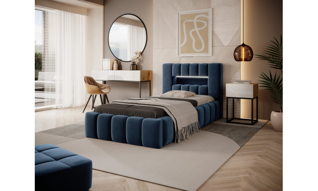 Moderní postel Lebrasco, 90x200cm, modrá Nube + LED