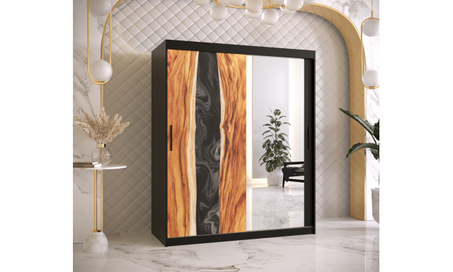 Šatní skříň Zivela 2 se zrcadlem, 150cm, černá/pryskyřice