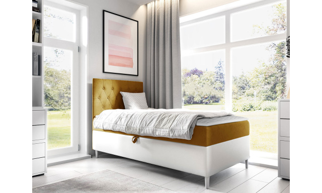 Kontinentální postel Mimir 90x200cm, bílá/žlutá