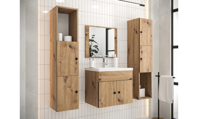 Koupelnový nábytek Kresto, dub Artisan + umyvadlo + zrcadlo