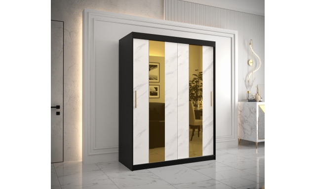 Šatní skříň Zlatana, 150cm, černá/bílý mramor