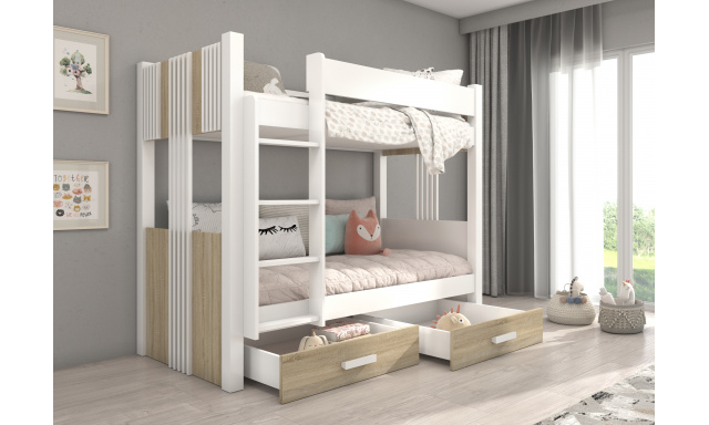 Patrová postel pro 2 děti, 200x90cm, bílá/sonoma