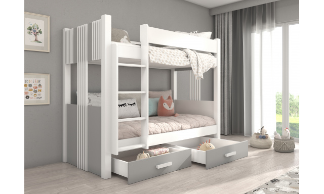 Patrová postel pro 2 děti, 200x90cm, bílá/šedá