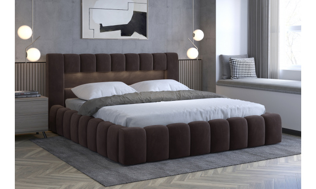 Moderní postel Lebrasco, 180x200cm, hnědá Monolith + LED
