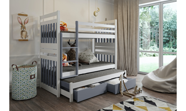 Patrová dětská postel Todd, 90x200cm, bílá/šedá