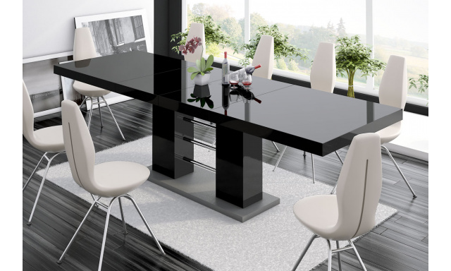 Rozkládací jídelní stůl Felix, černý lesk + šedý