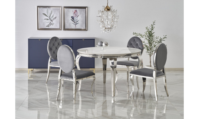 Designový jídelní stůl Hema4013, bílý/stříbrné nohy