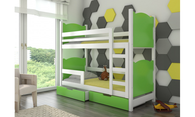 Dětská patrová postel Marika, bílá/zelená + matrace ZDARMA!
