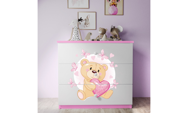 Dětská komoda Sen růžová - Medvídek