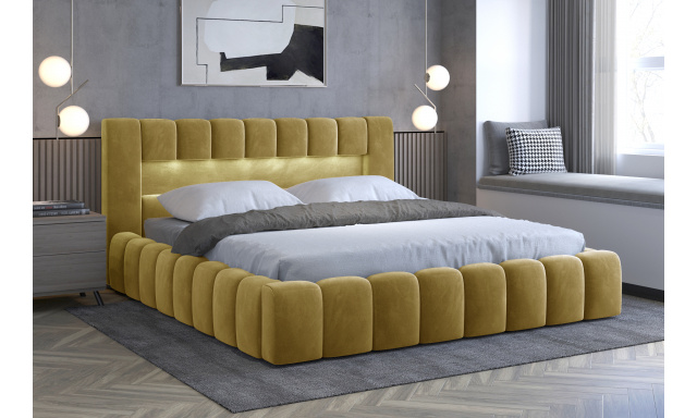 Moderní postel Lebrasco, 180x200cm, žlutá Monolith + LED