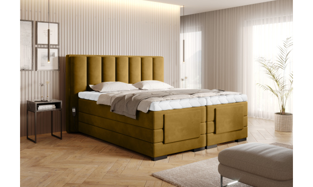 Box spring postel Eva 160x200, žlutá Loco, elektrické polohování