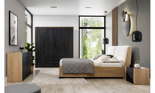 Luxusní ložnice Modo, dub hikora / pálené dřevo