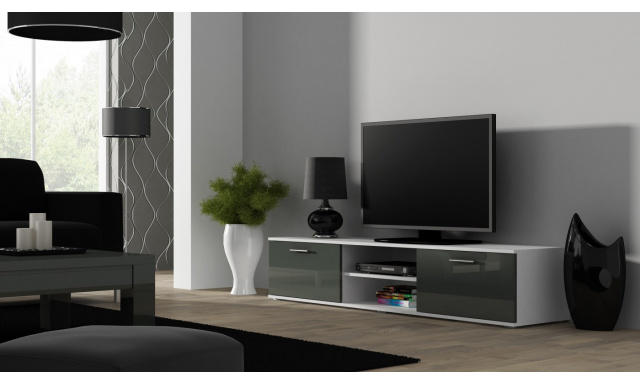 Moderní televizní stolek Zita 180, bílá/šedý lesk