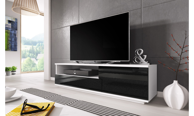 Moderní televizní stolek Zuma, bílá/černý lesk