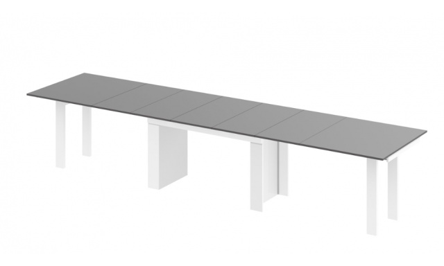Jídelní stůl Margo- rozklad od 170 cm do 410 cm, deska šedý lesk/ nohy bílý lesk
