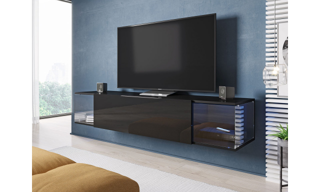 Moderní TV stolek Shock, černá / černý lesk + LED