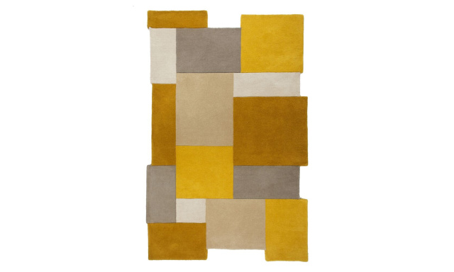 Ručně všívaný kusový koberec Abstract Collage Ochre/Natural