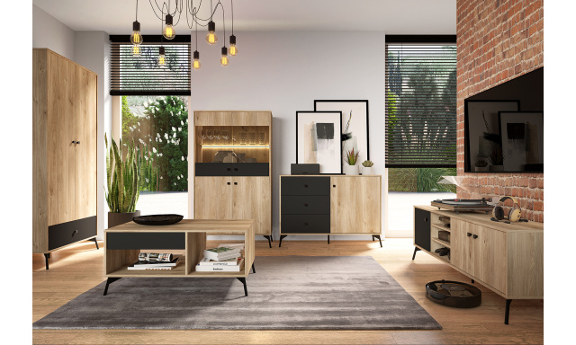 Moderní obývací systém Irys B dub cestello / černá