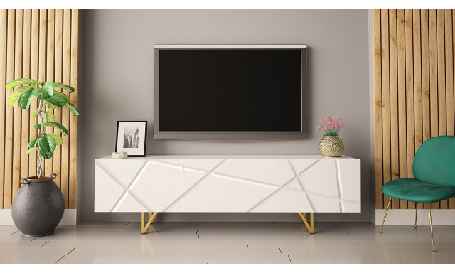 Moderní TV stolek Radim, bílá / bílý lesk