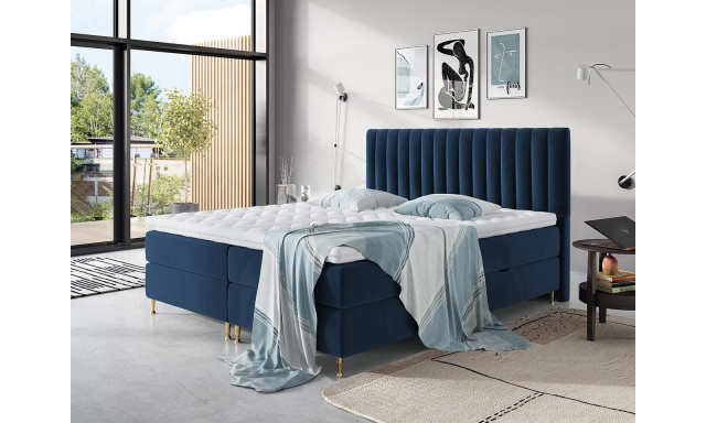 Elegantní box spring postel Eleanor 180x200, modrá