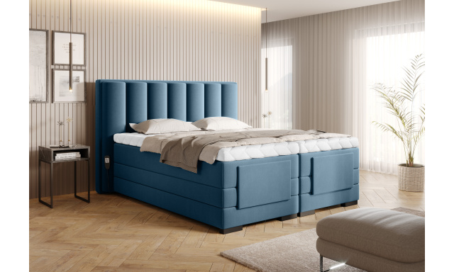 Box spring postel Eva 180x200, modrá Savoi, elektrické polohování