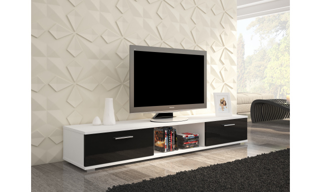Moderní TV stolek Stark, bílá/černý lesk