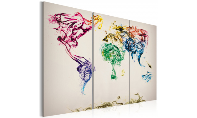 Obraz - The World map - colored smoke trails - triptych