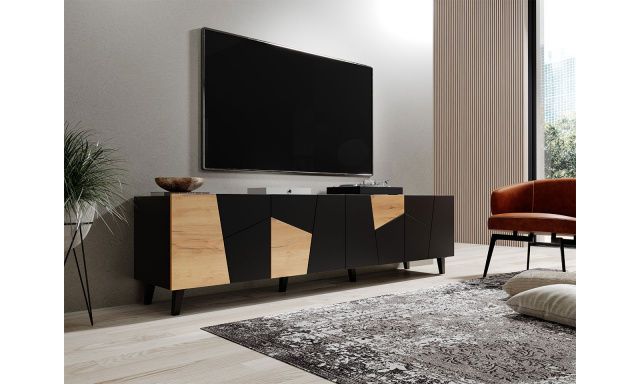 Moderní TV stolek Eder, černý/dub craft