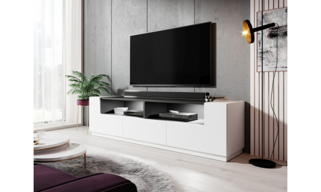 TV stolek Viola 180, bílý/bílý lesk + černá