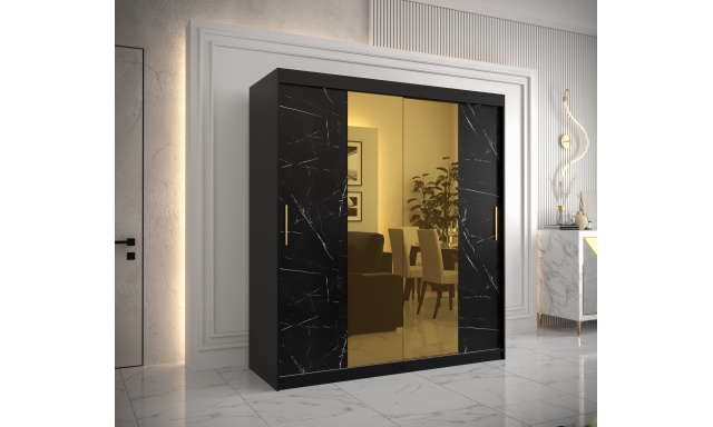 Šatní skříň Zlatana T1, 180cm, černá/černý mramor