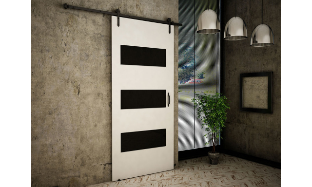 Zasouvací dveře Rimini 100cm, bílá/černé sklo