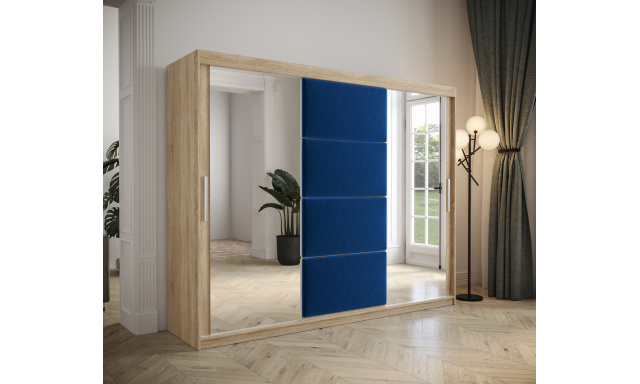 Šatní skřín Tempica 250cm se zrcadlem, sonoma/modrý panel
