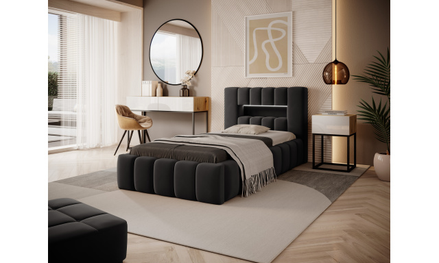 Moderní postel Lebrasco, 90x200cm, černá Nube + LED