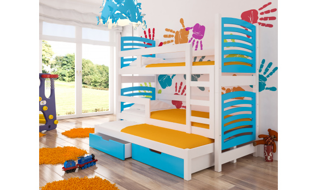 Dětská patrová postel Sonno, bílá/modrá + matrace ZDARMA!