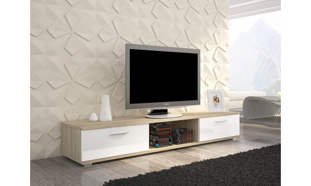 Moderní TV stolek Stark, sonoma/bílý lesk