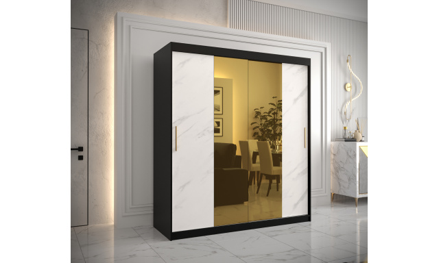 Šatní skříň Zlatana T1, 180cm, černá/bílý mramor