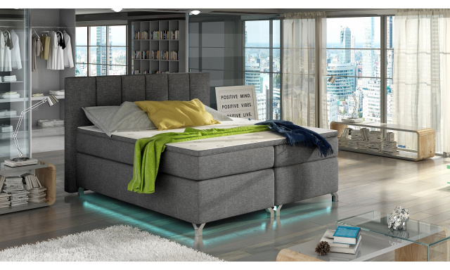 Luxusní box spring postel Brepoli + LED 180x200, šedá