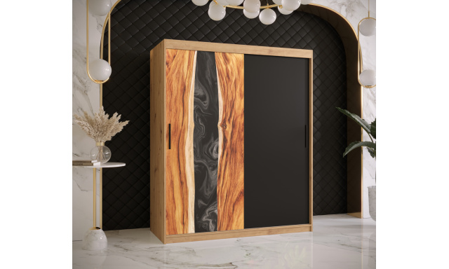 Šatní skříň Zivela, 150cm, dub artisan/černá/pryskyřice
