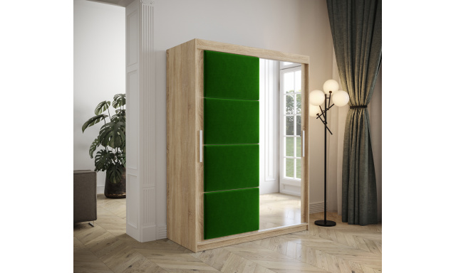 Šatní skřín Tempica 150cm se zrcadlem, sonoma/zelený panel