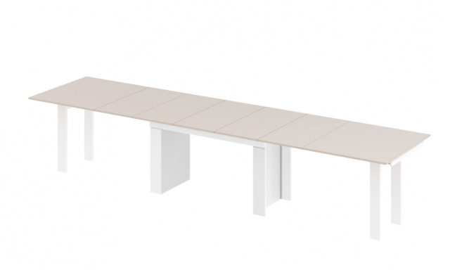 Jídelní stůl Margo- rozklad od 170 cm do 410 cm, deska cappuccino lesk/ nohy bílý lesk