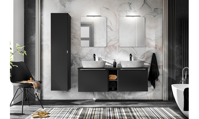 Koupelnový nábytek Santino,sestava E / černá-140cm + 2x umyvadlo