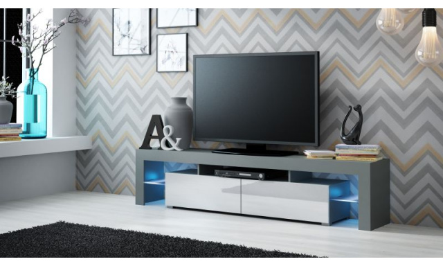 Moderní TV stolek Space, šedá/bílý lesk