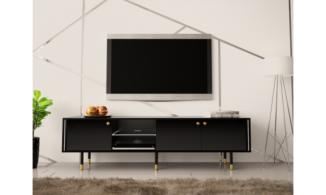 Moderní TV stolek Kuba 160, černá / černý lesk + LED