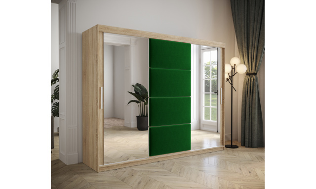Šatní skřín Tempica 250cm se zrcadlem, sonoma/zelený panel