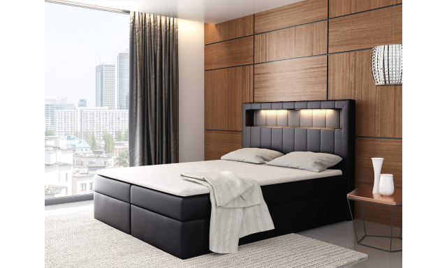 Kontinentální postel Areto 200x200, černá + LED