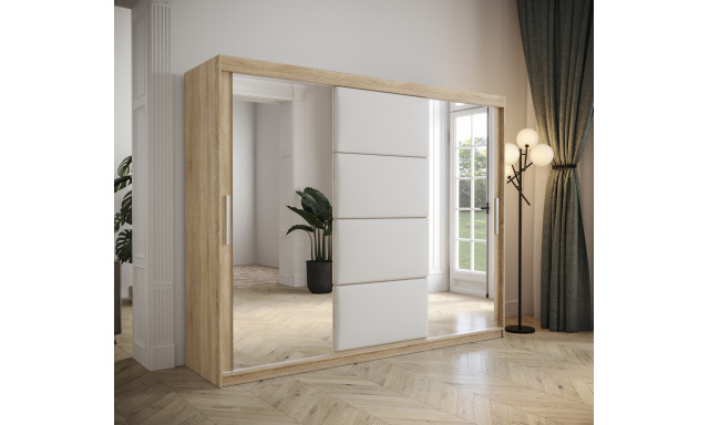Šatní skřín Tempica 250cm se zrcadlem, sonoma/bílý panel
