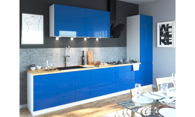 Luxusní kuchyňská linka Florence, signální modrý lesk